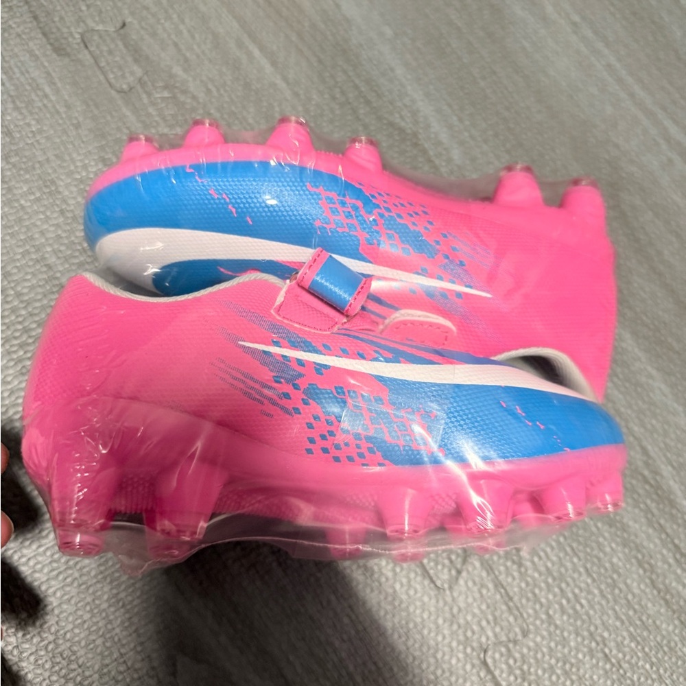 Pink and Blue Soccer Cleats